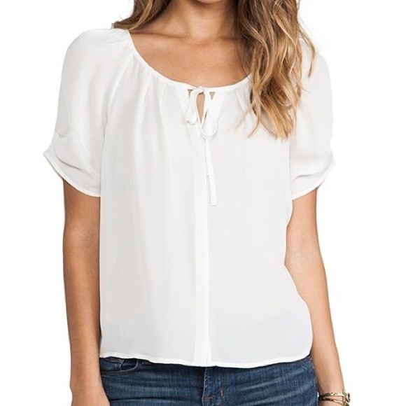 Joie Tops - Joie Berkeley Matte Silk Blouse in Porcelain